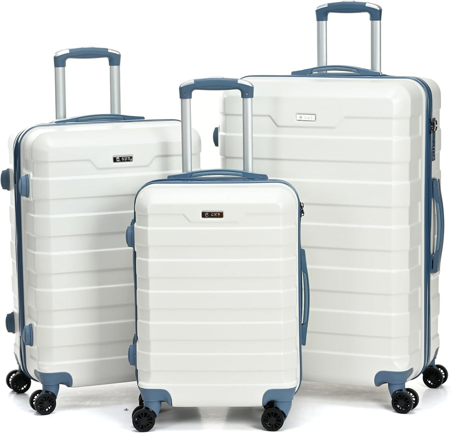 White Hard Shell Luggage Set 20” 24” 28” Lightweight TSA Spinner Wheels