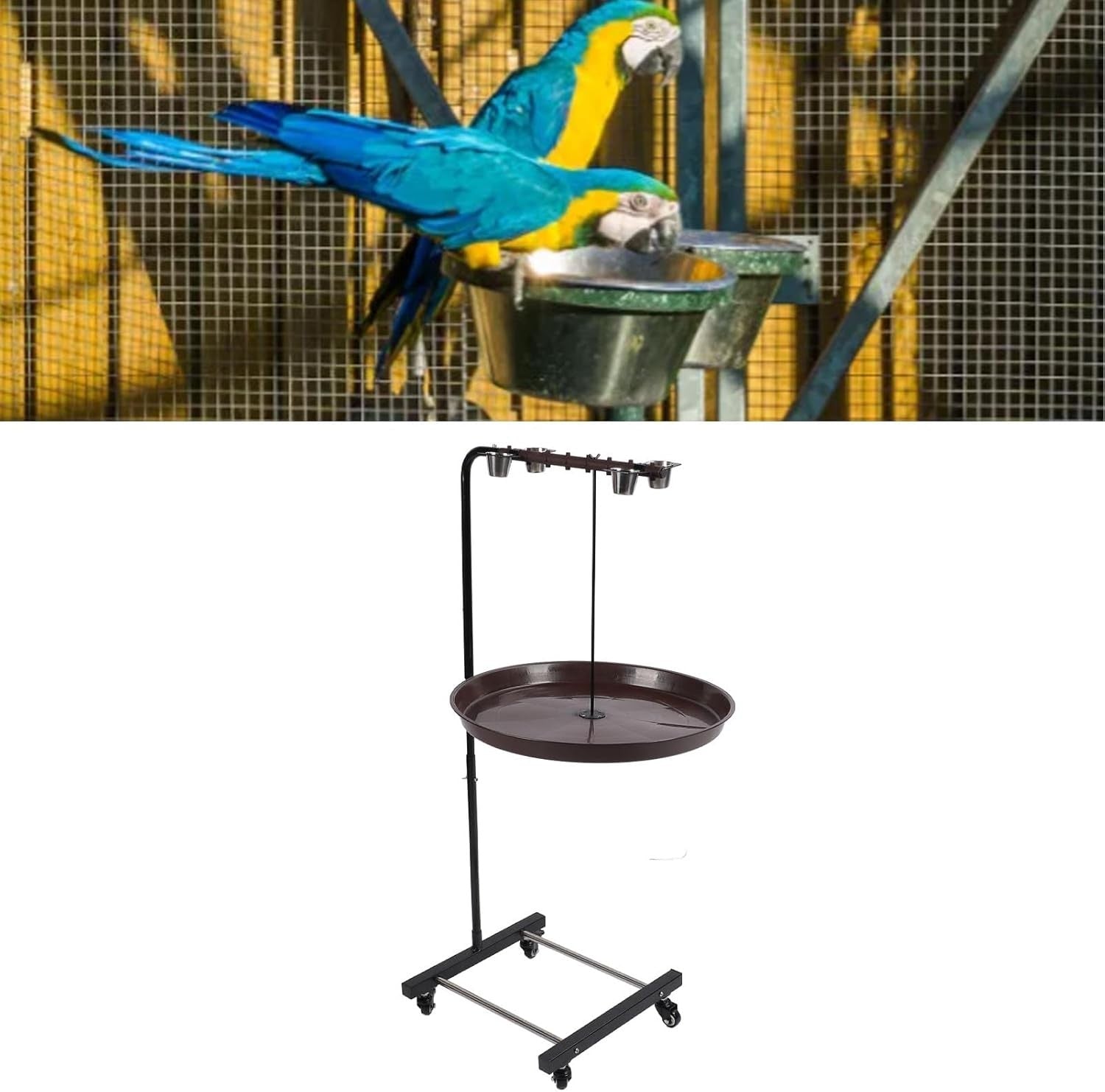 Adjustable Outdoor Bird Bath Feeder Stand Rustproof Metal Water Bowl Garden