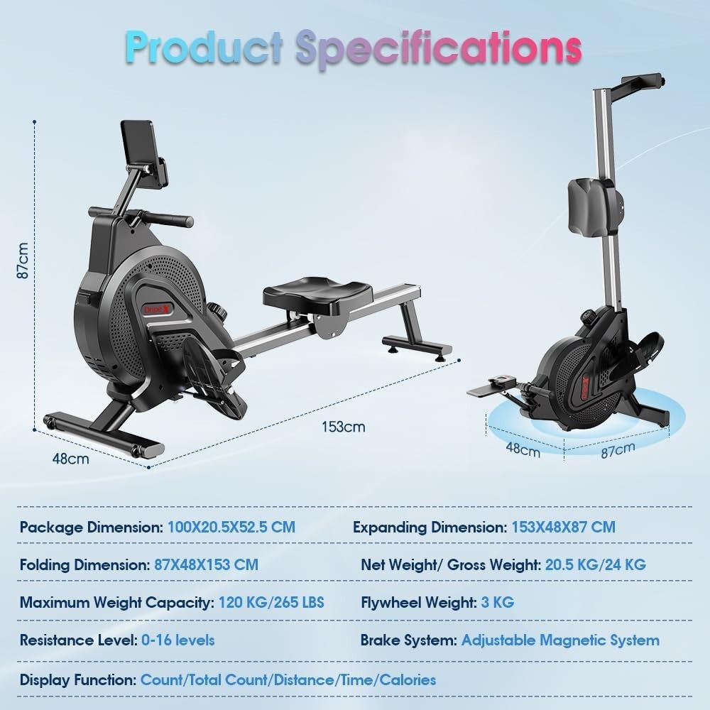 Water Rowing Machine Quiet Dual Rail LCD Home Rower Adjustable Resistance 120KG