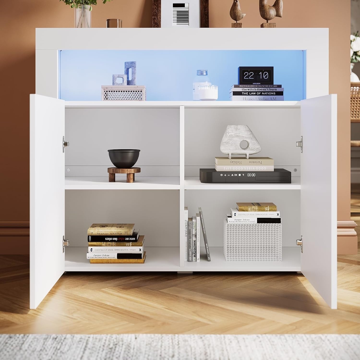 Modern White LED Sideboard High Gloss 2 Door Display Cabinet Storage Unit