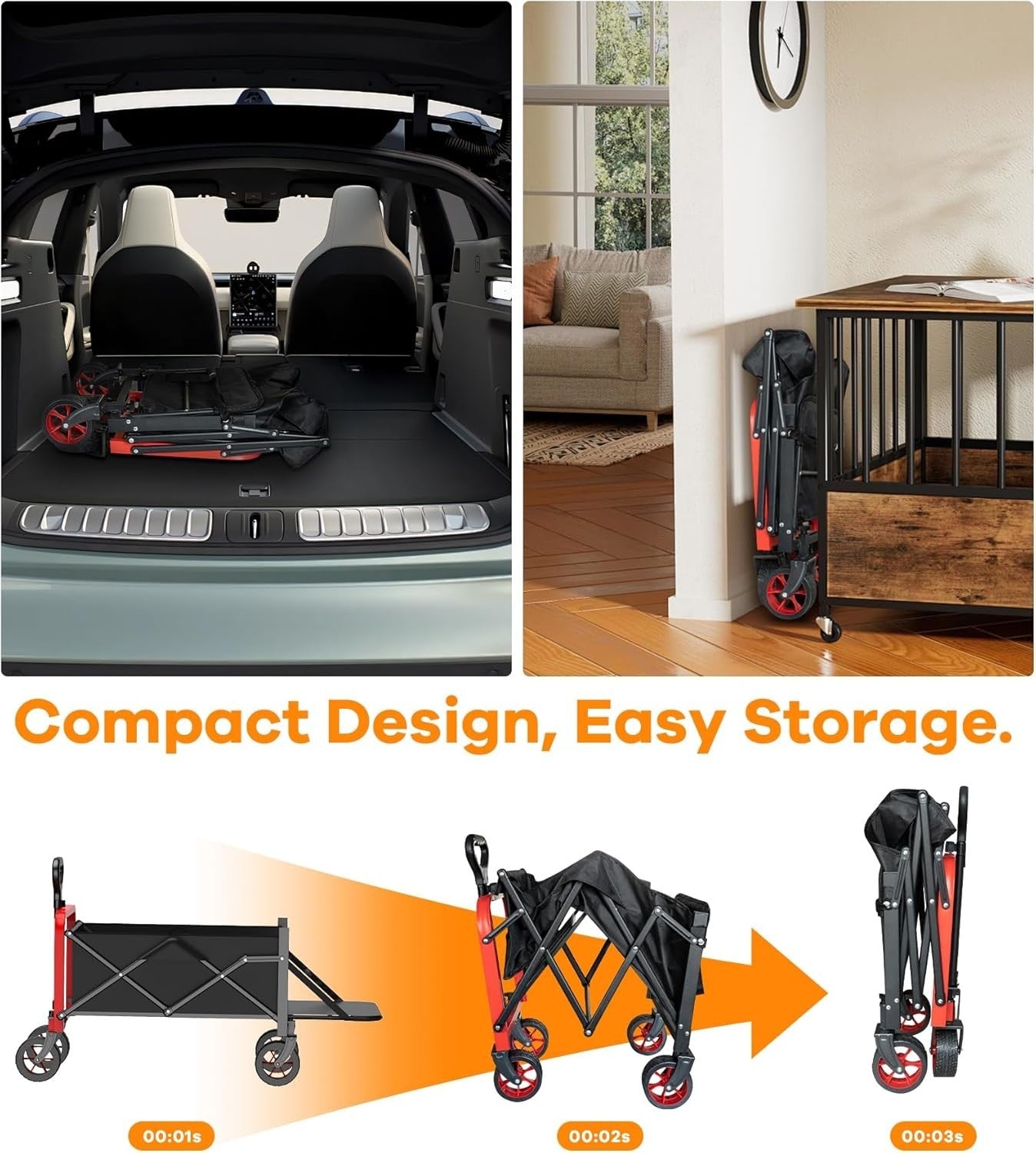 Black 200L Folding Camping Wagon Heavy Duty Festival Beach Garden Trolley 350lbs
