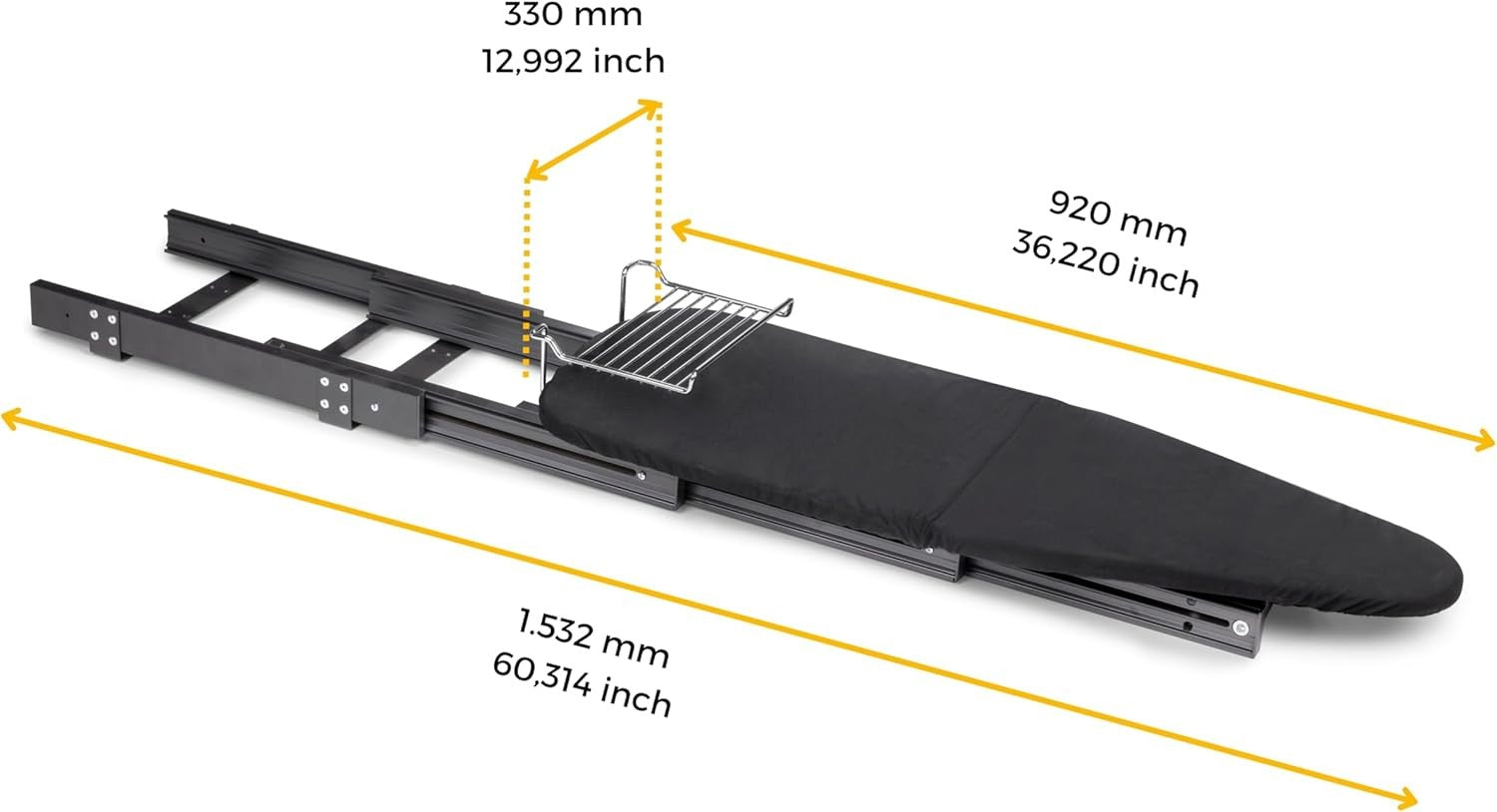 Pull Out Ironing Board Furniture Mounted Foldable Aluminium Space Saving