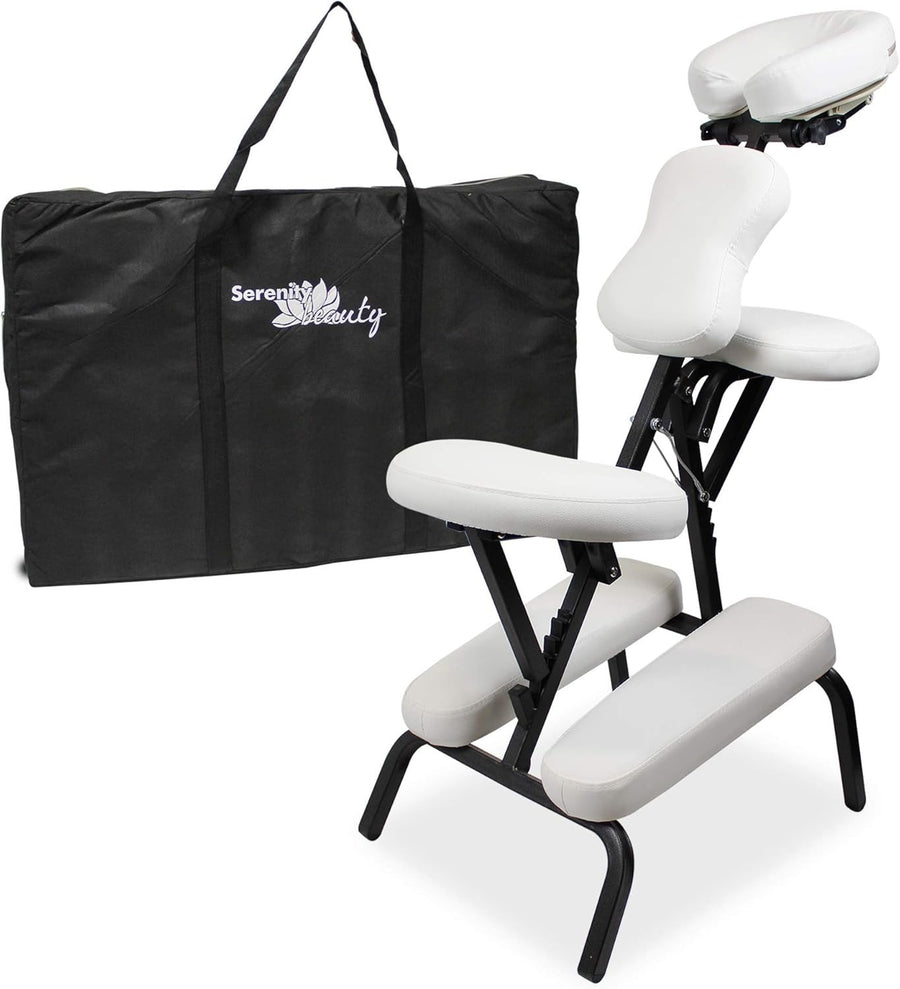 Portable Folding Massage Chair Adjustable Tattoo Beauty Therapy Stool White