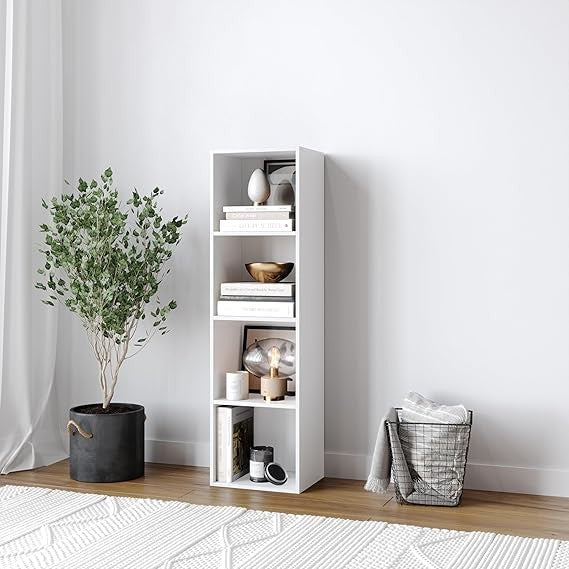 White 4-Tier Wooden Bookcase Storage Shelf Unit Tall Display Organizer Modern