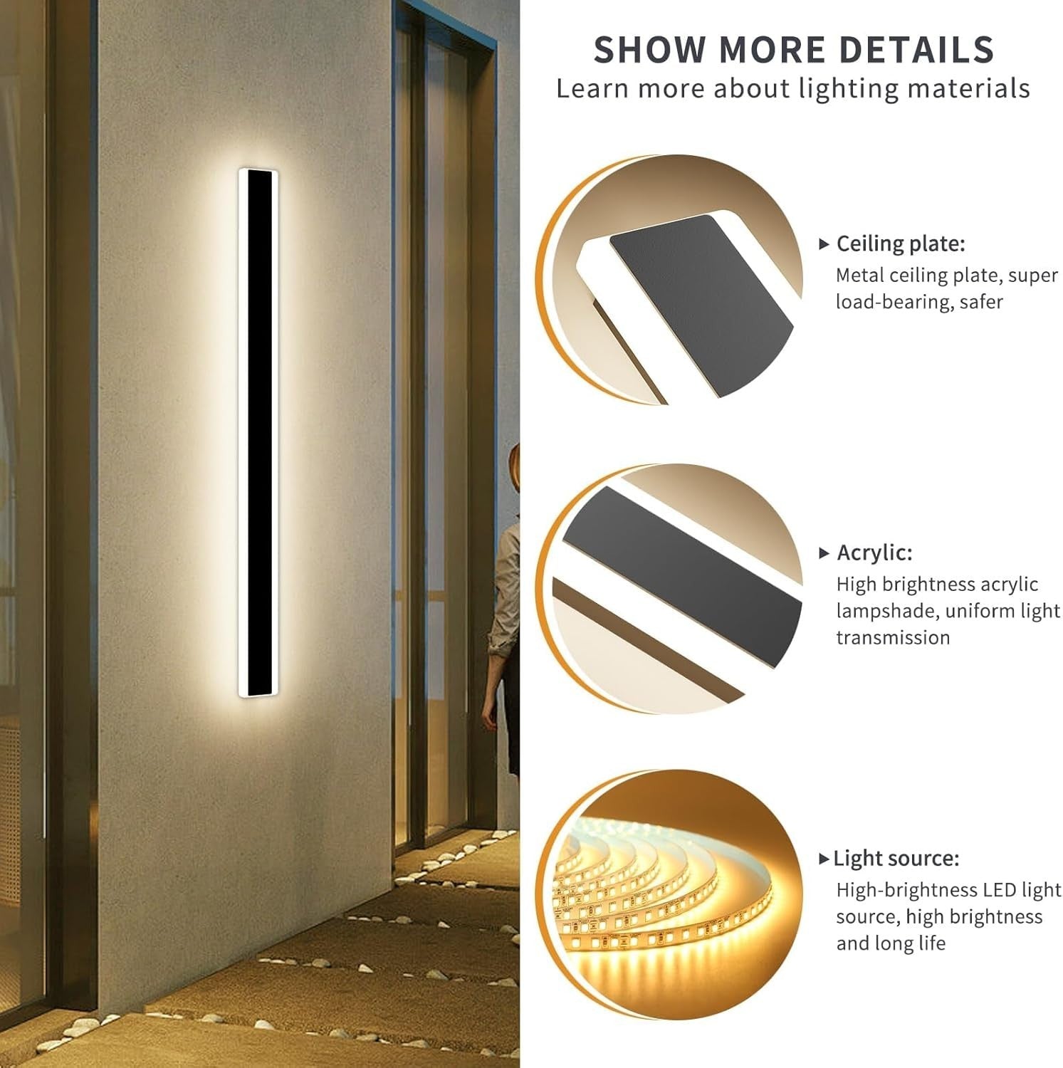 100cm LED Outdoor Wall Light Dimmable Remote IP65 Modern Exterior Lamp