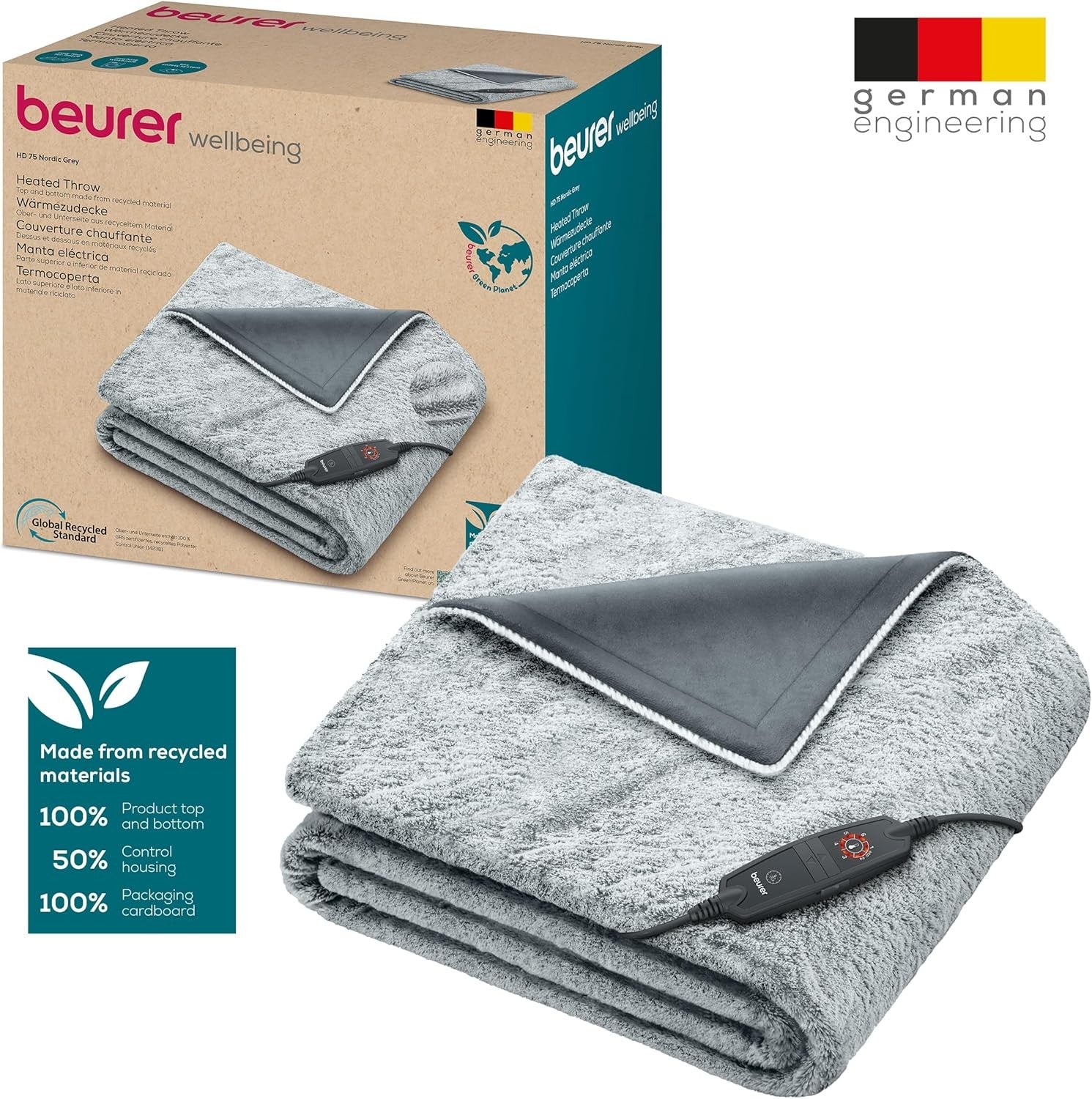 Electric Heated Throw Blanket Recycled Soft Fleece 6 Heat Levels Washable
