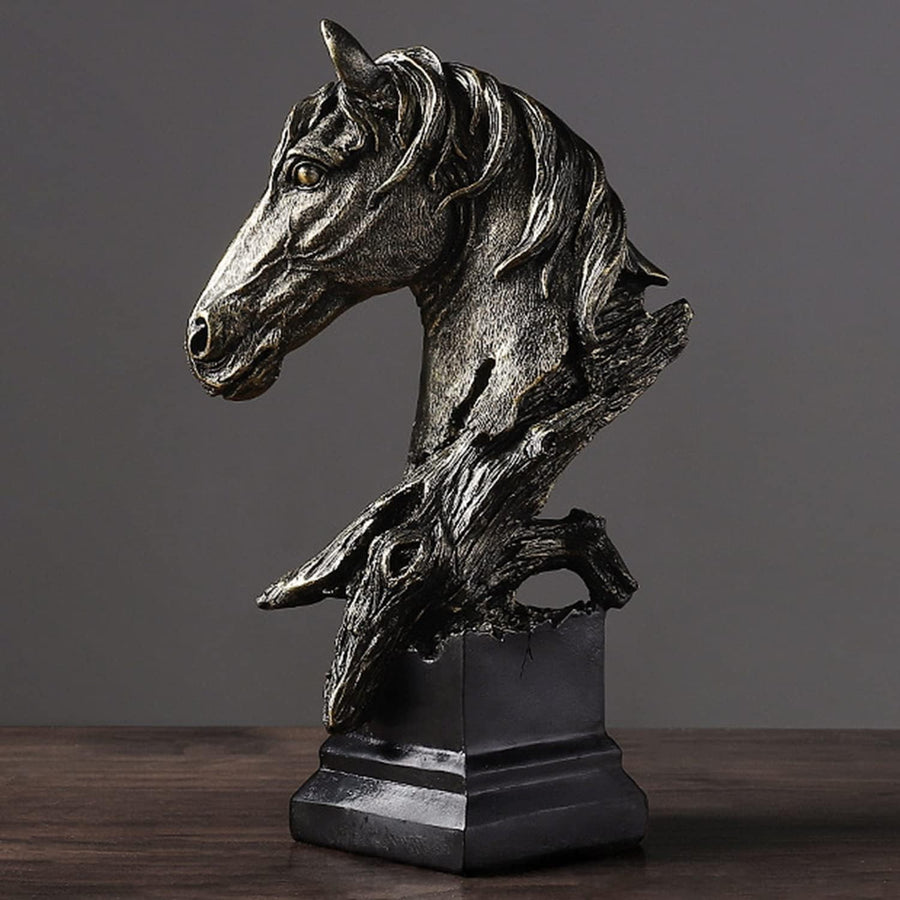 Black Horse Head Sculpture • 13cm Resin Ornament • Modern Abstract Black Decor