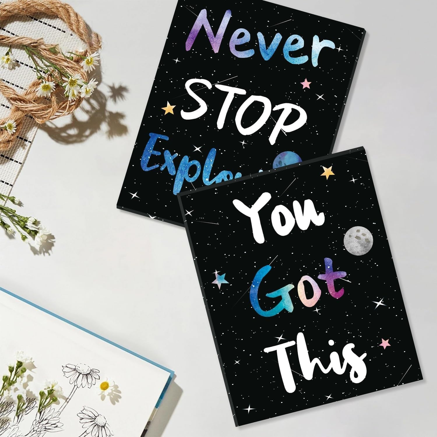 Space Motivational Wall Art Set of 6 Framed Kids Bedroom 25x20cm