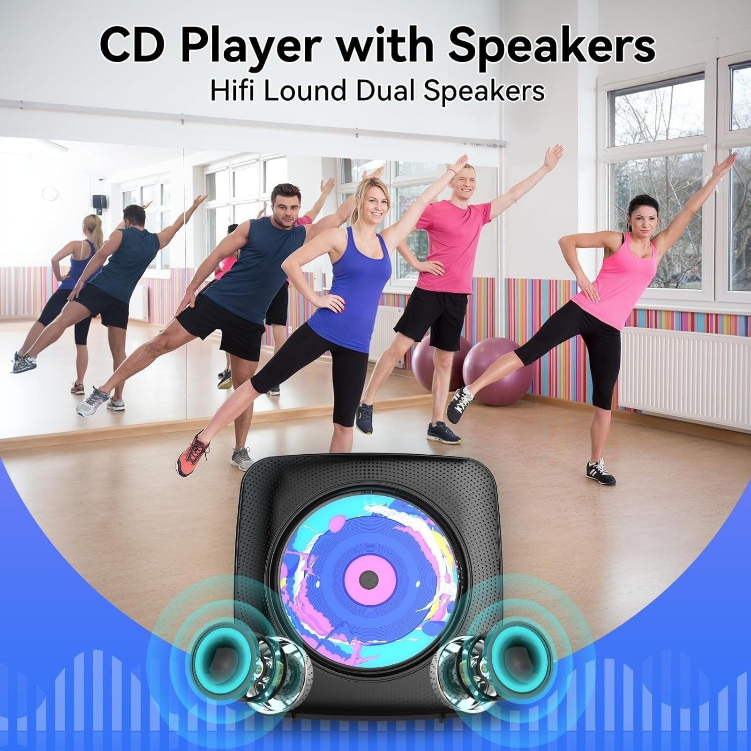 Portable CD Player Bluetooth Speakers FM Radio USB AUX Remote Black