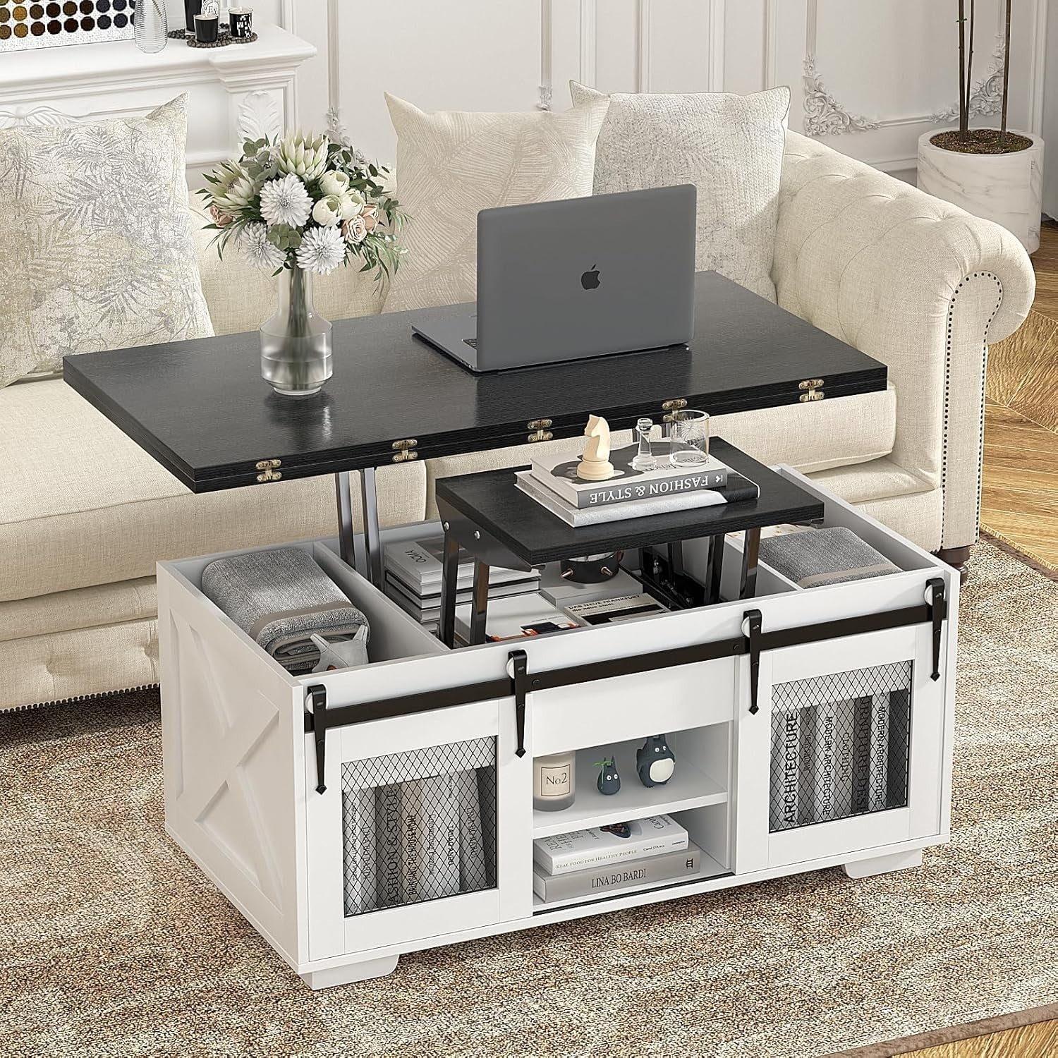 Lift Top Coffee Table 4-in-1 Convertible Storage Dining Table for Living Room