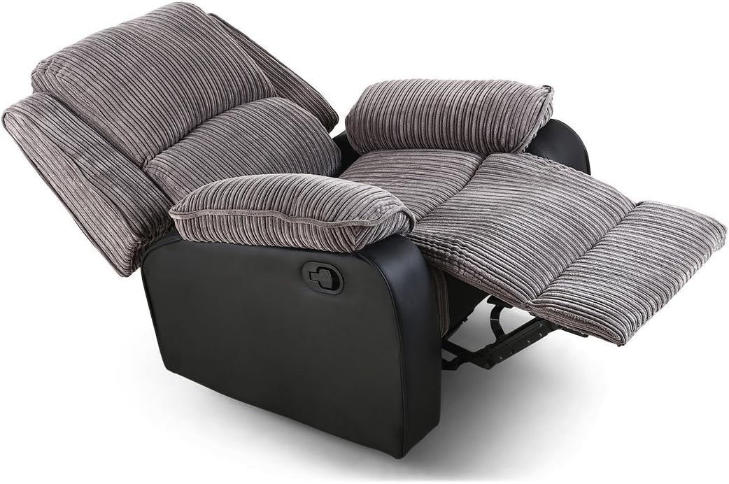 Manual Recliner Armchair Sofa Chair Jumbo Cord Fabric Lounge Seat Grey