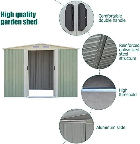 Metal Garden Shed 8x6ft Outdoor Storage House with Lockable Doors & Vents