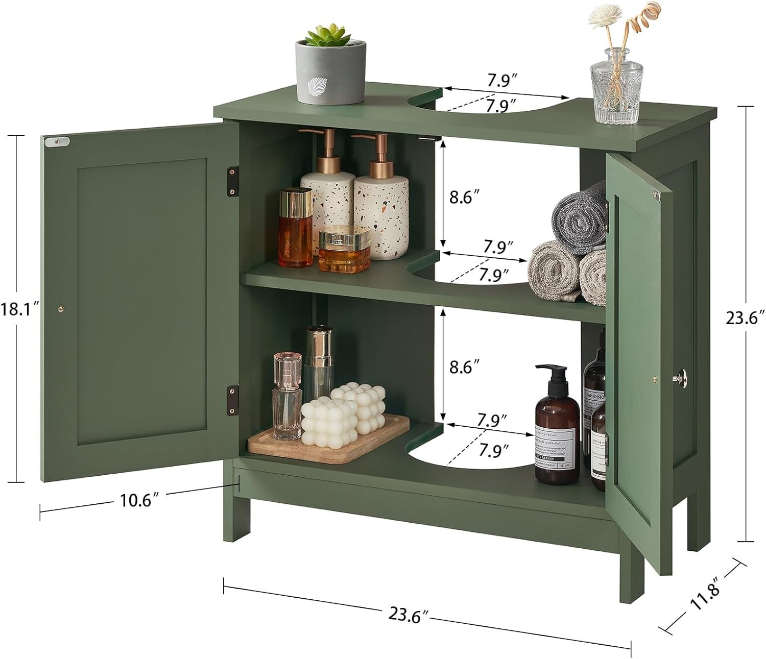 Forest Green Under Sink Cabinet – Bathroom Vanity Storage with 2 Doors & Shelf