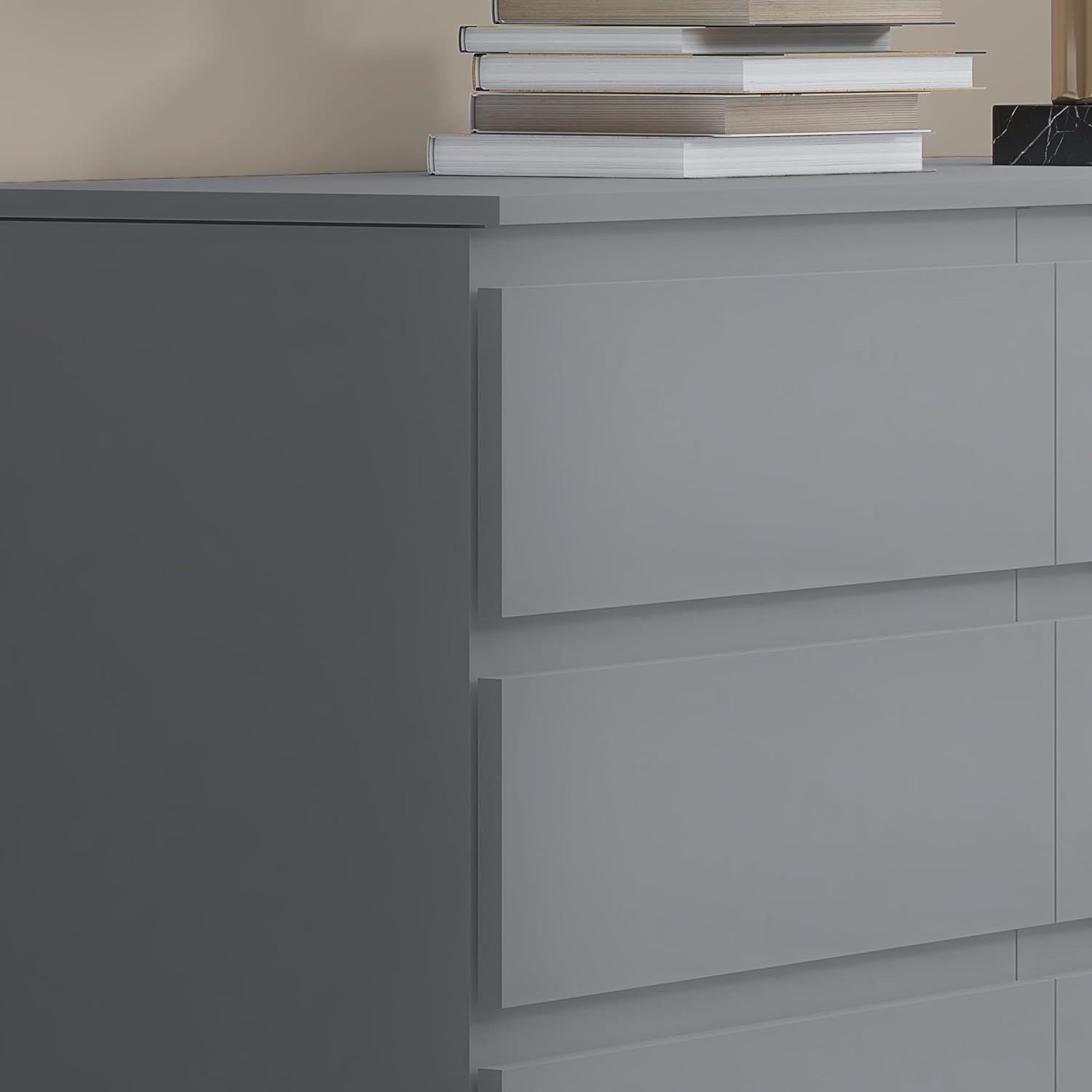 Grey 6 Drawer Chest Dresser Unit Bedroom Storage Cabinet Modern MDF