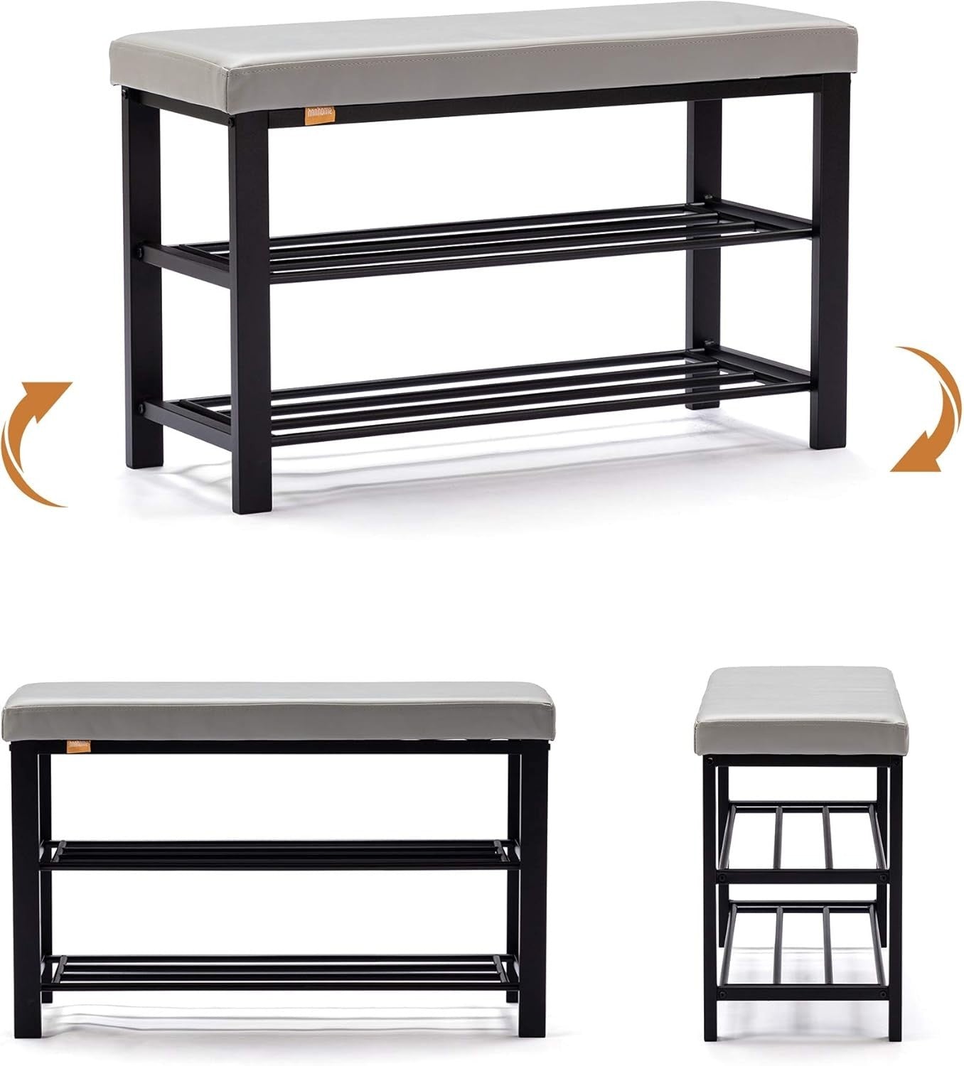 Light Grey Faux Leather Shoe Storage Bench – 3-Tier Hallway Seat Rack