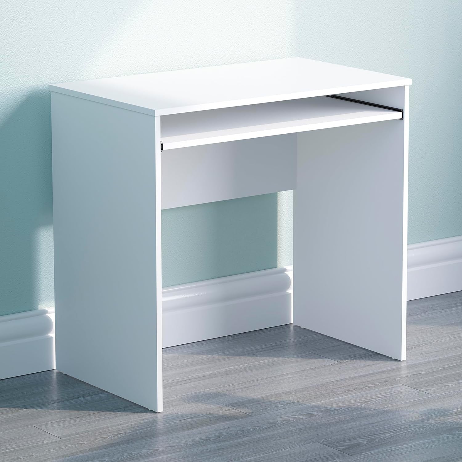 Small Computer Desk with Keyboard Tray Compact PC Laptop Table White