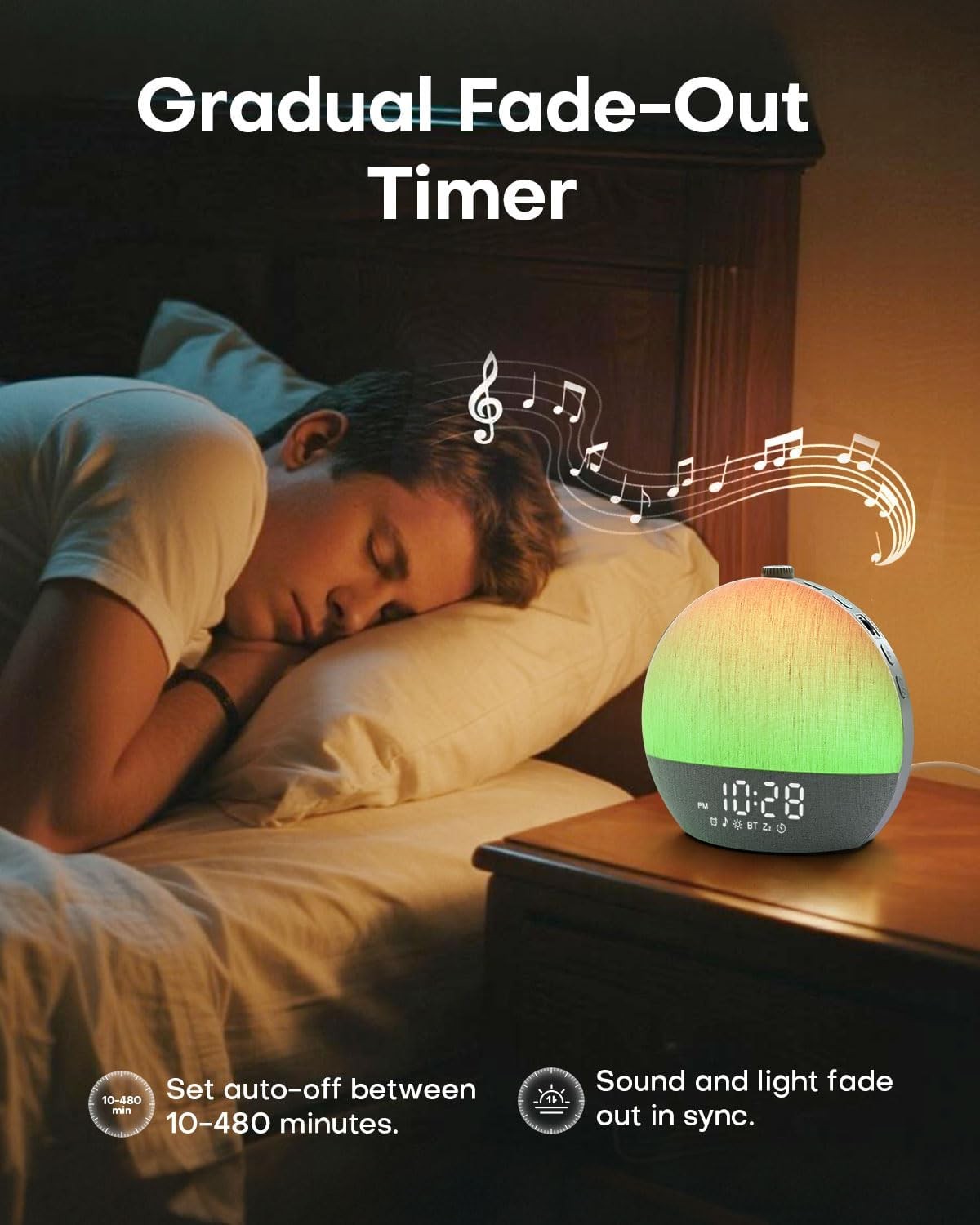 Sunrise Alarm Clock White Noise Wake Up Light RGB Night Lamp Heavy Sleepers