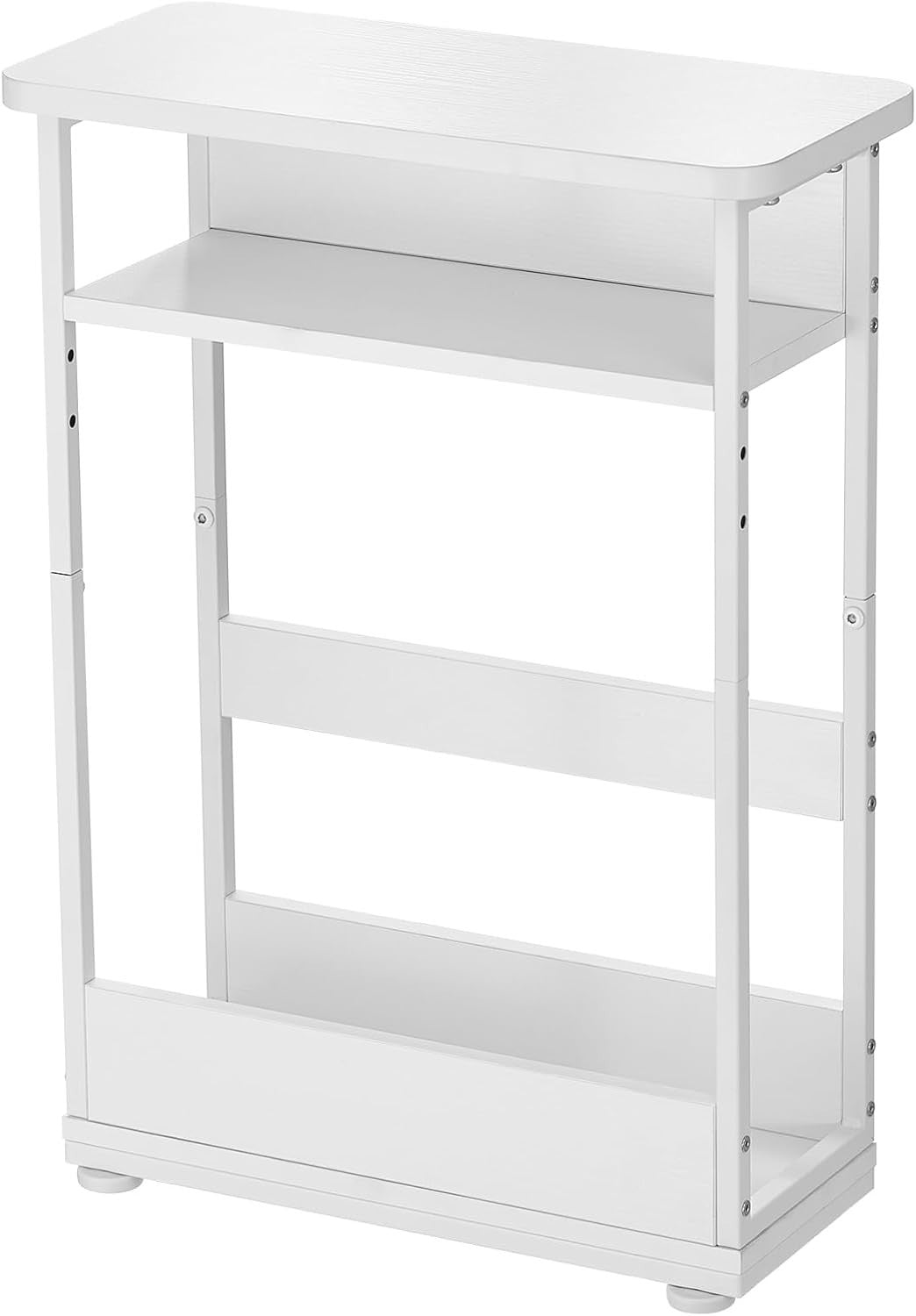 White Narrow Side Table for Small Spaces – Slim Bedside Unit with Shelf