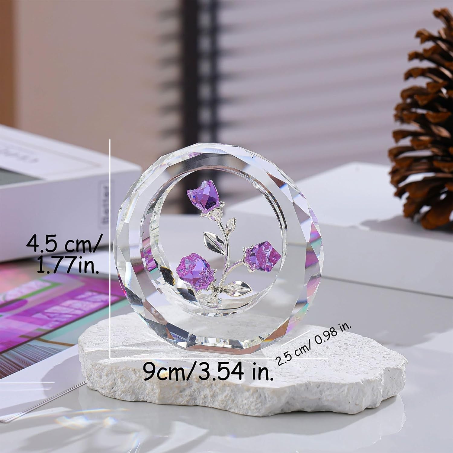 Crystal Purple Rose Ornament • Faceted Glass Flower Bouquet Gift for Women