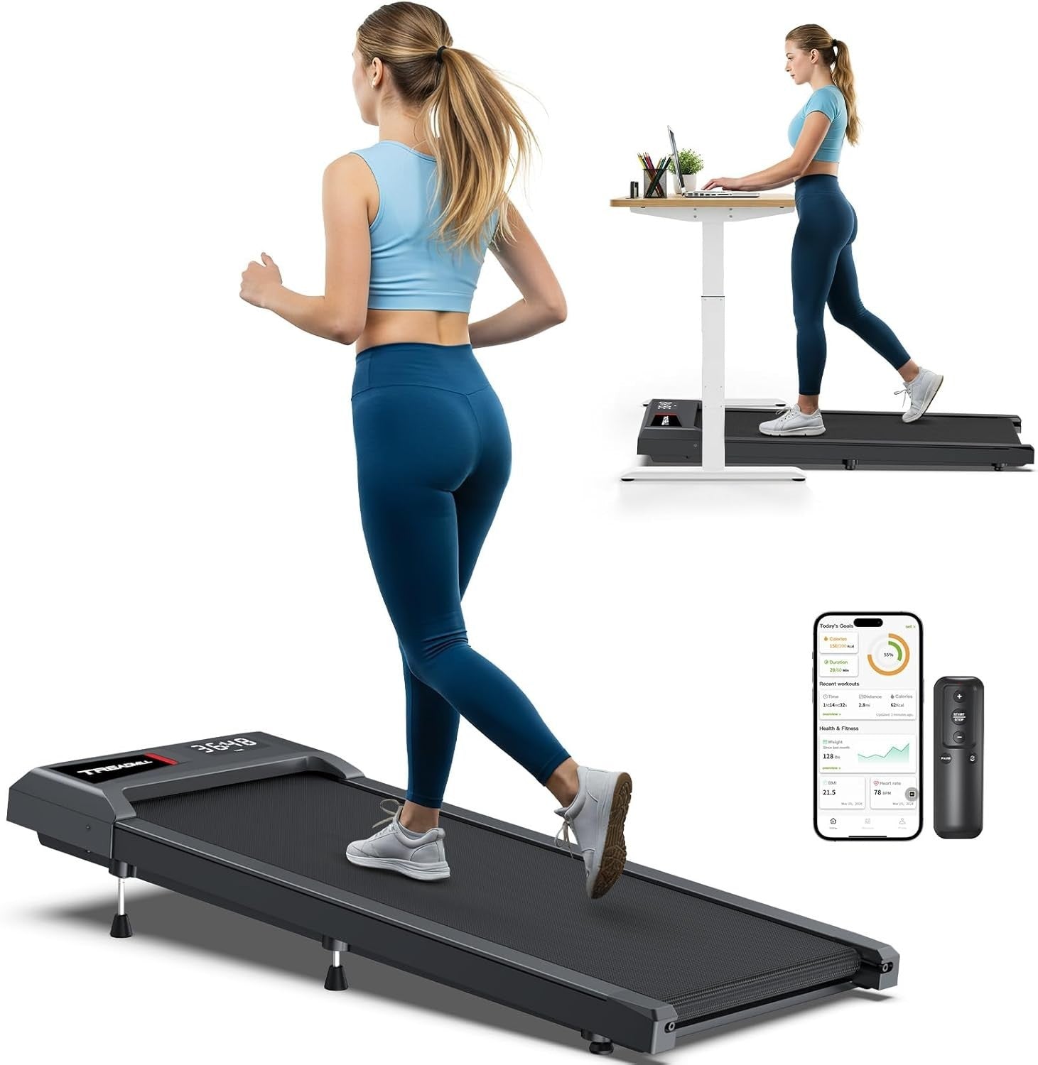 2-in-1 Walking Pad Treadmill 2.5HP Incline Mini Home Under Desk