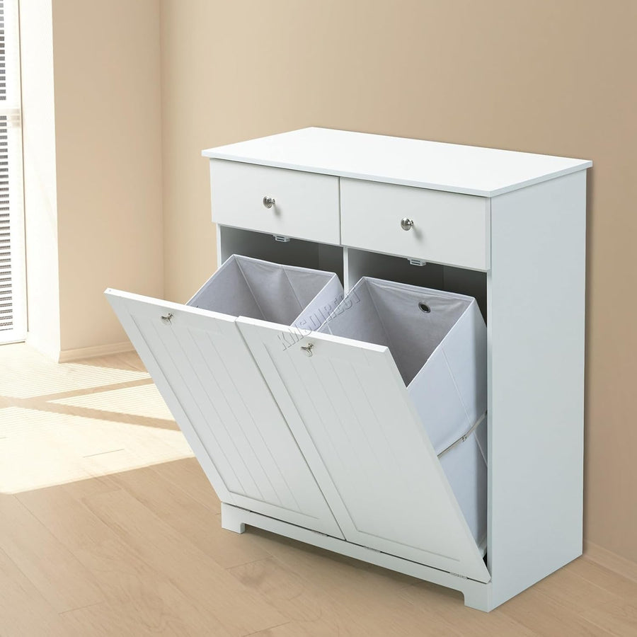 Bathroom Laundry Cabinet Tilt Out Storage with Drawers & Baskets White