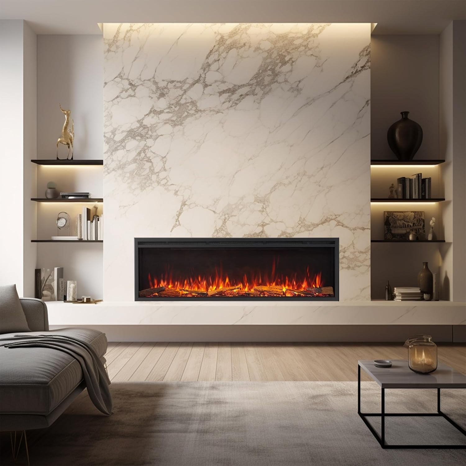 60” Smart Inset Electric Fireplace Alexa Google Voice Control Deep Flame