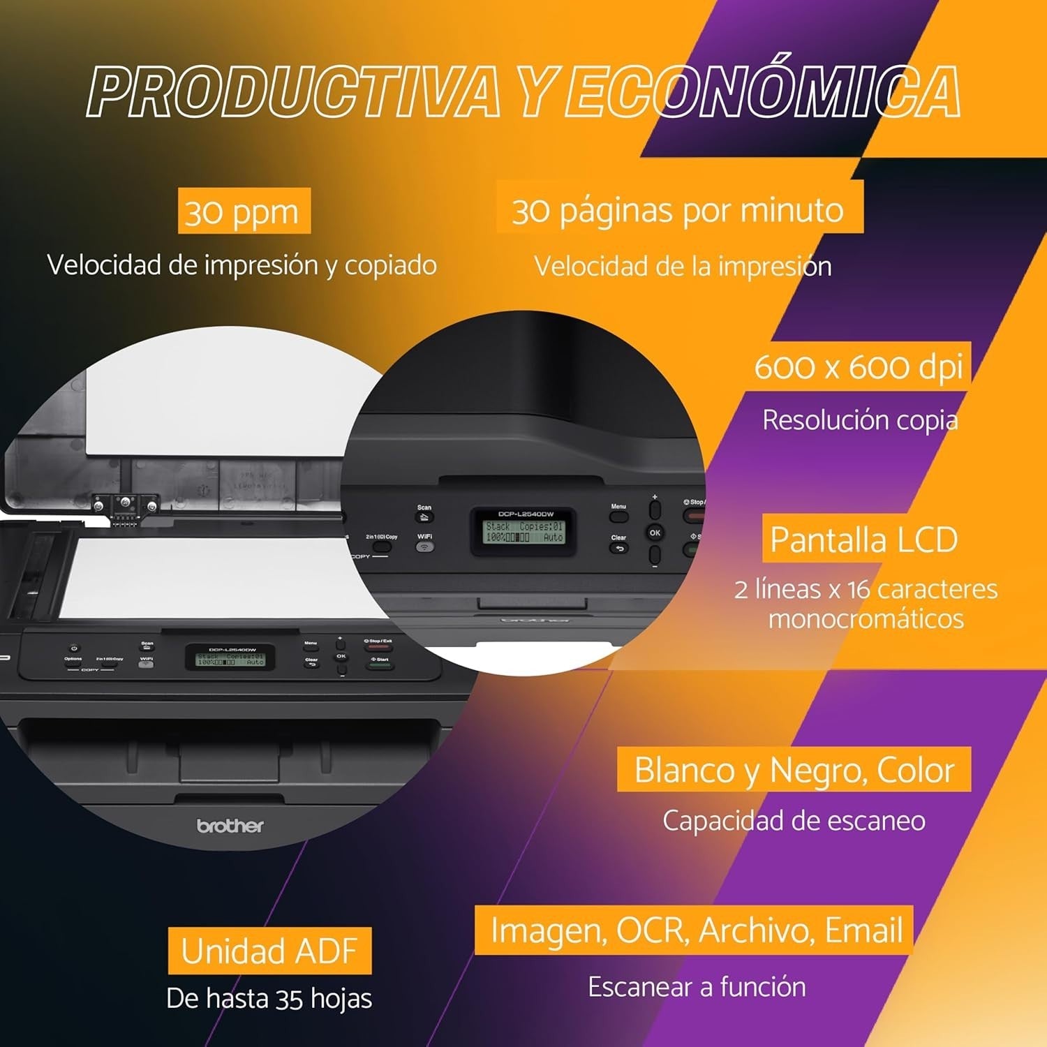 Wireless Mono Laser Multifunction Printer A4 Copy Scan Fax Black