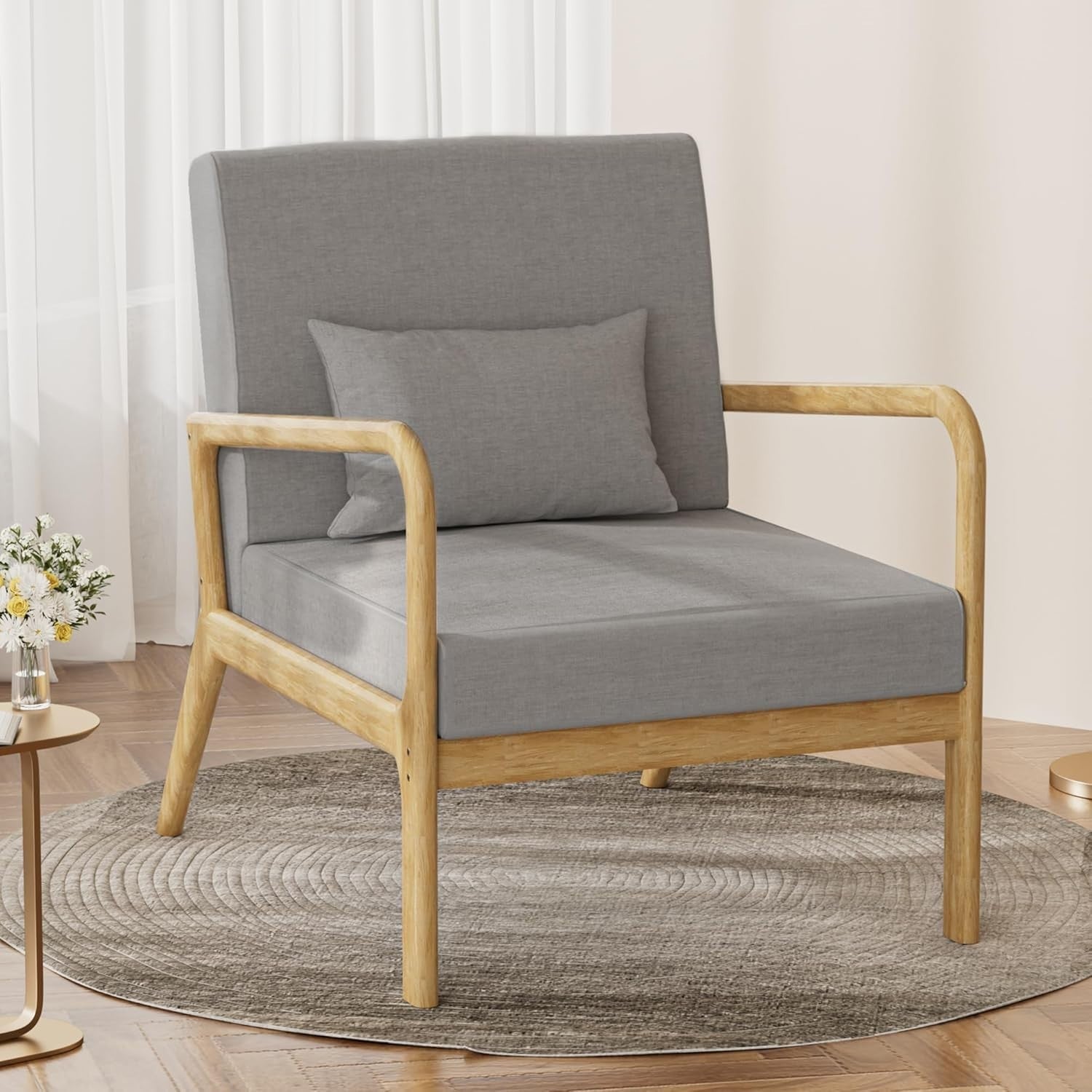 Mid-Century Modern Wide Seat Accent Armchair with Lumbar Pillow