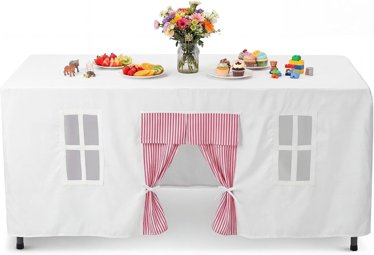 Kids Table Fort Tent Cover Indoor Outdoor Playhouse Tablecloth Pink
