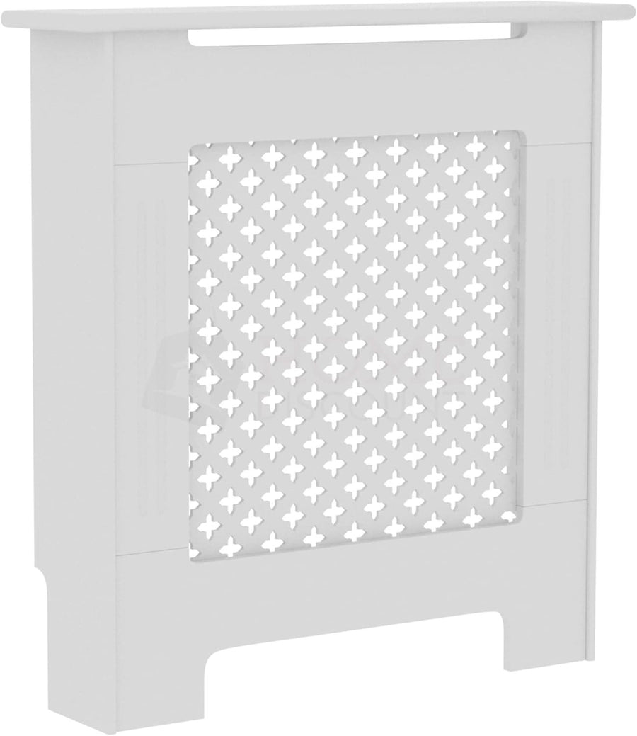 Small White Radiator Cover | Traditional Cross Pattern MDF Cabinet