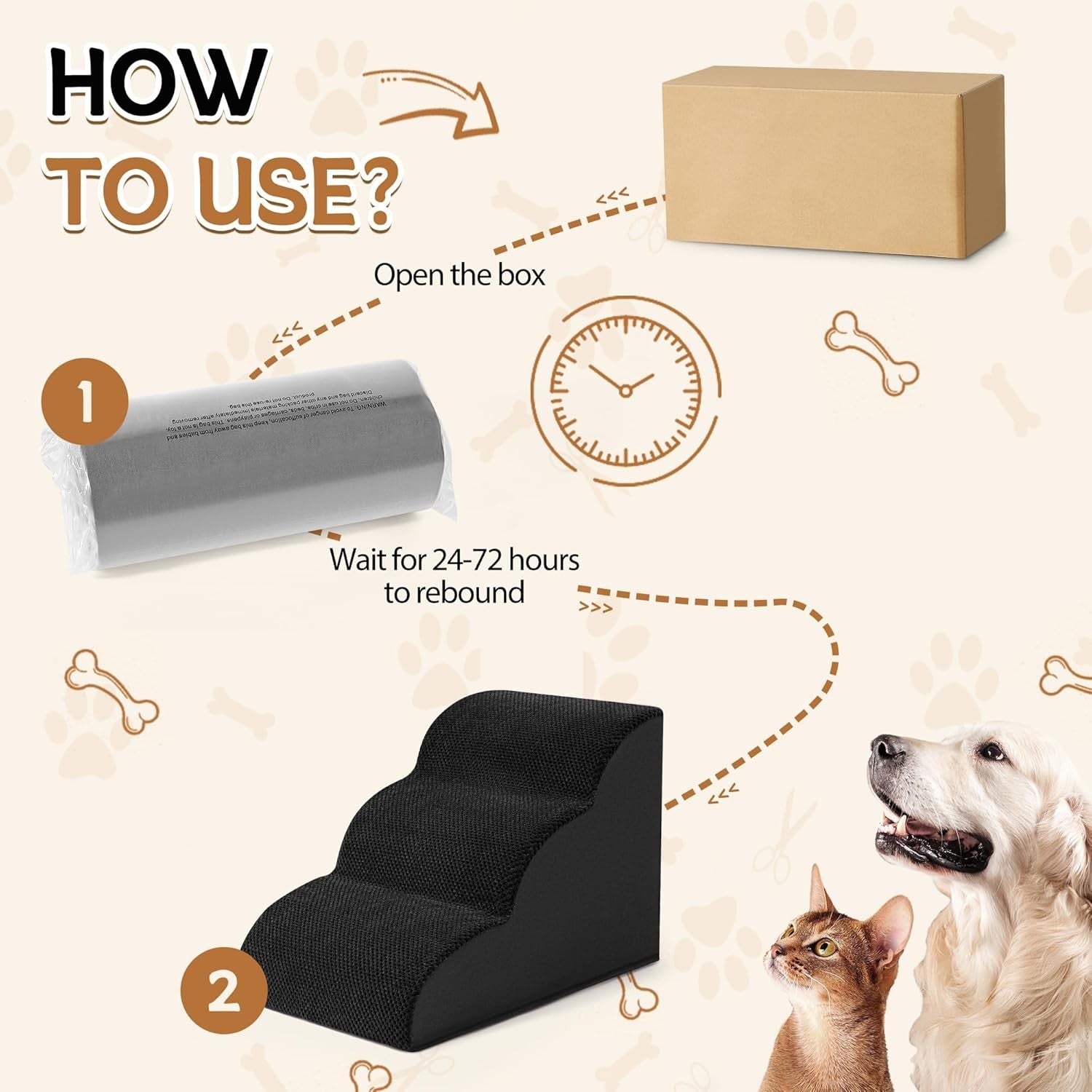 3 Step Dog Stairs Non Slip Pet Ramp for Bed Sofa Washable Black