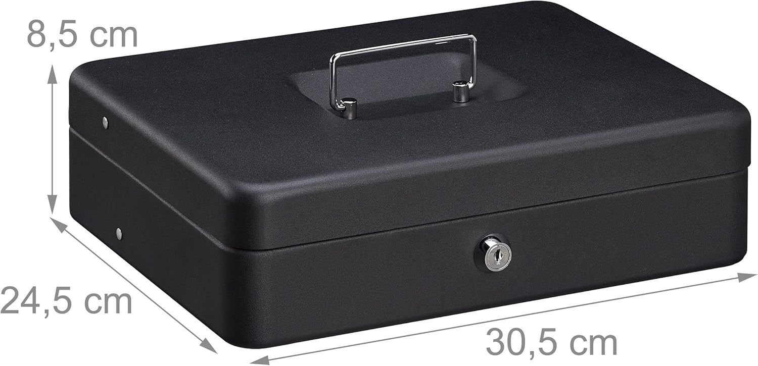 Lockable Cash Box Coin Counter Tray Money Storage Case Black Steel