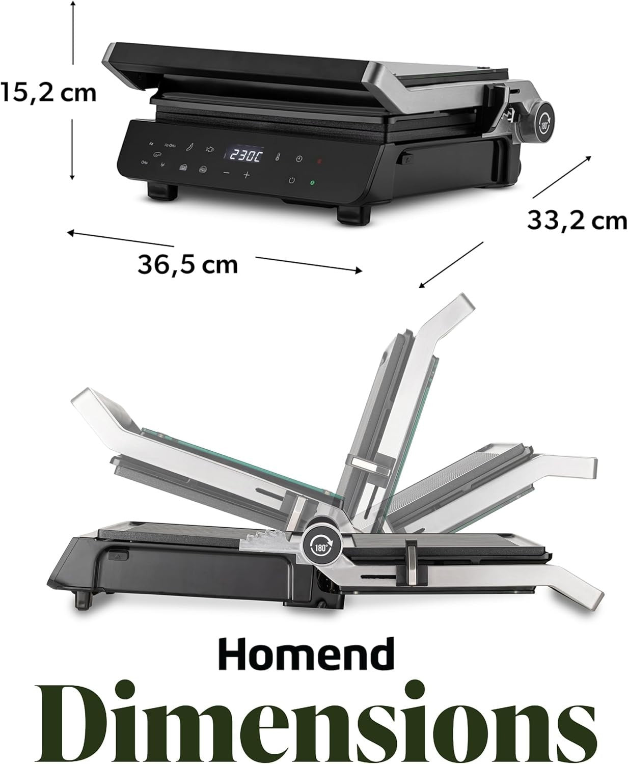 2000W Indoor Electric Grill Press | Non-Stick Plates, LED Timer, 180° Open BBQ