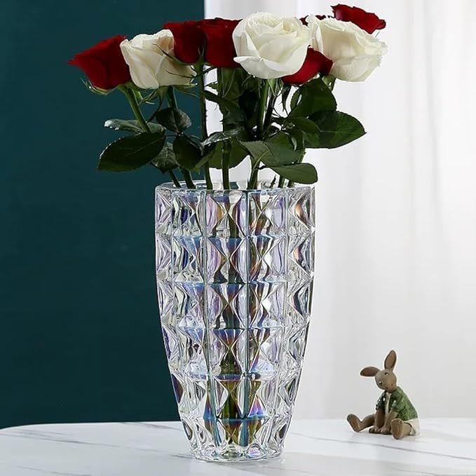 Diamond Cut Glass Vase Tall Crystal Style Flower Vase Luxury Home Decor