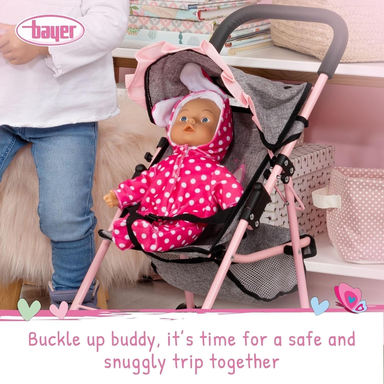 Pink Doll Stroller Pram Set 10pc Pushchair Cot Play Mat Accessories 46cm