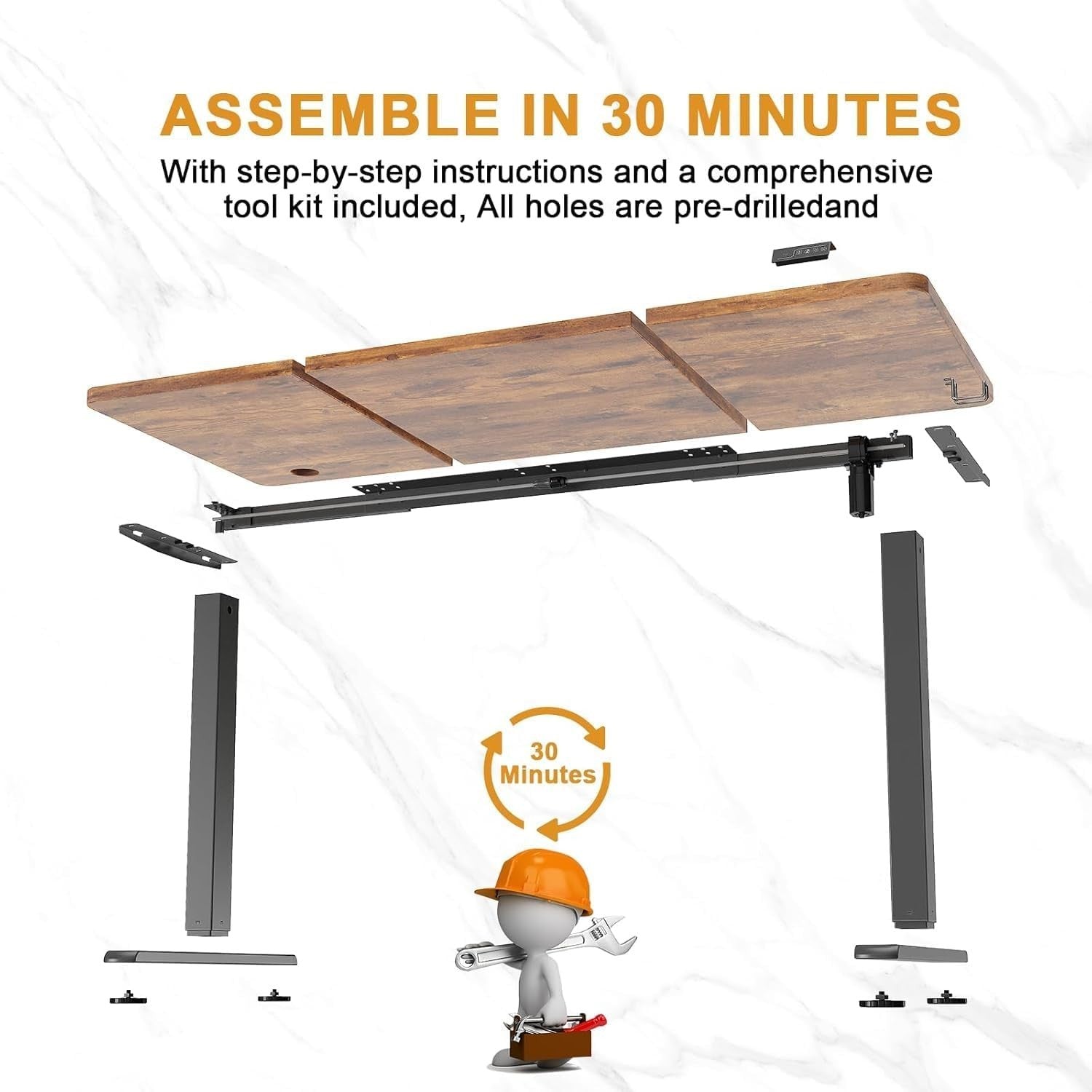 Electric Height Adjustable Standing Desk 160x70cm | Vintage Brown Table