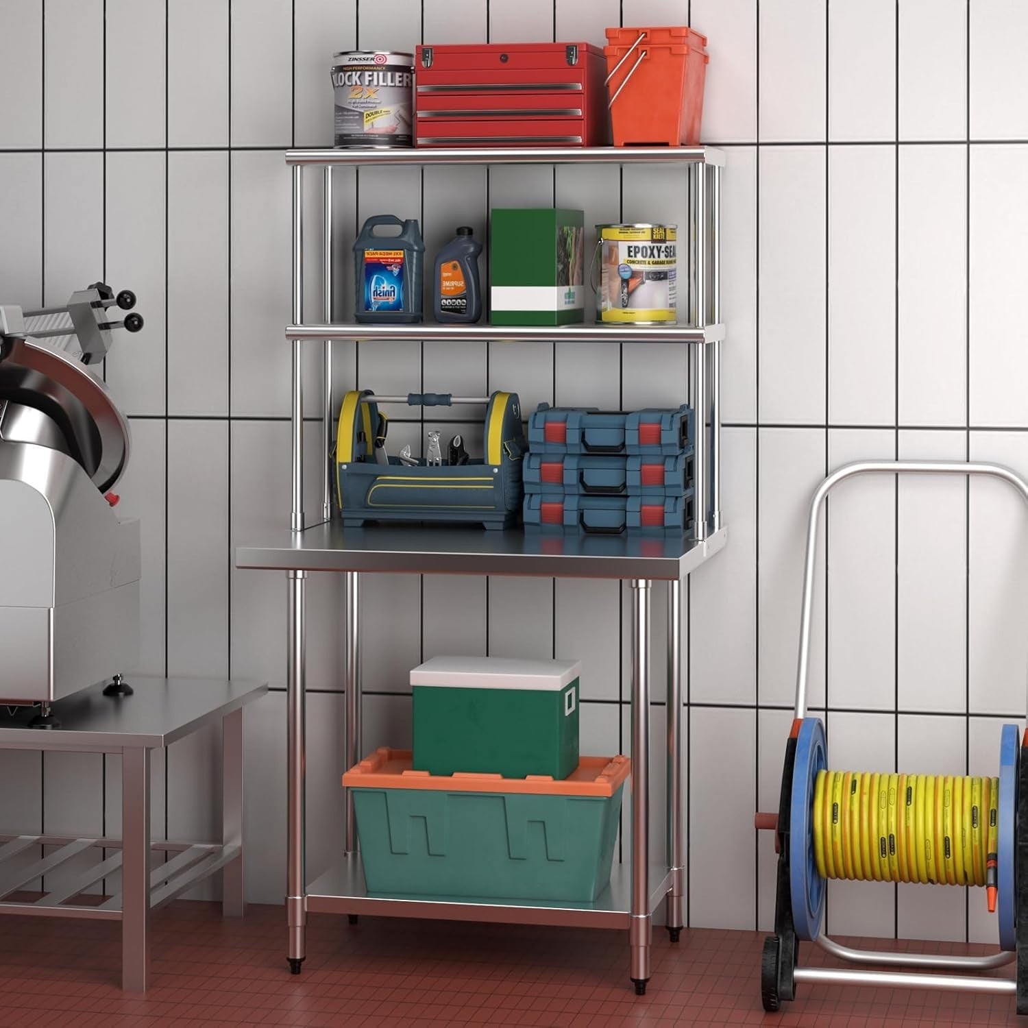 Stainless Steel Double Overshelf 92x30cm Heavy Duty Adjustable 2-Tier Prep Rack