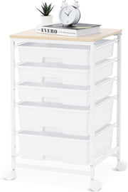 5 Drawer Rolling Storage Trolley Cart with Wheels Utility Organizer White