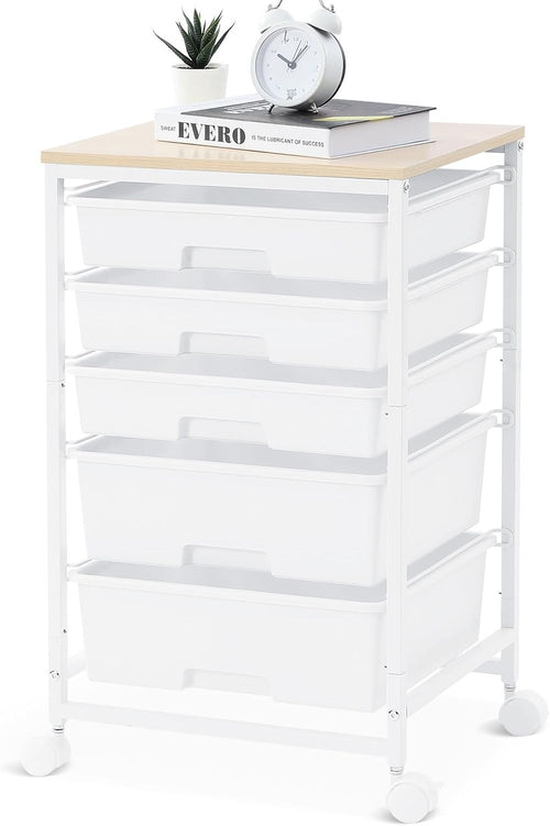 5 Drawer Rolling Storage Trolley Cart with Wheels Utility Organizer White