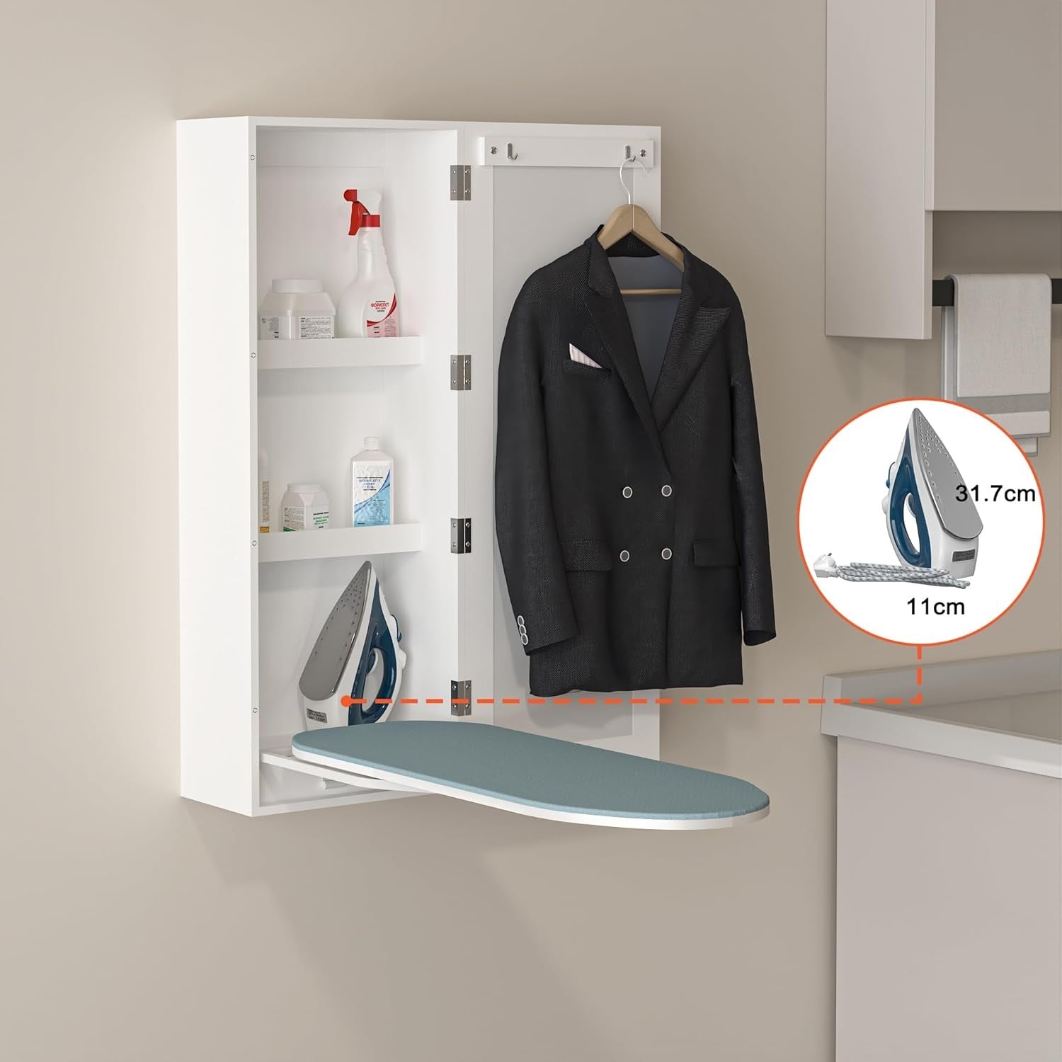 Wall Mounted Ironing Board Cabinet with Mirror Foldable Rotating Storage