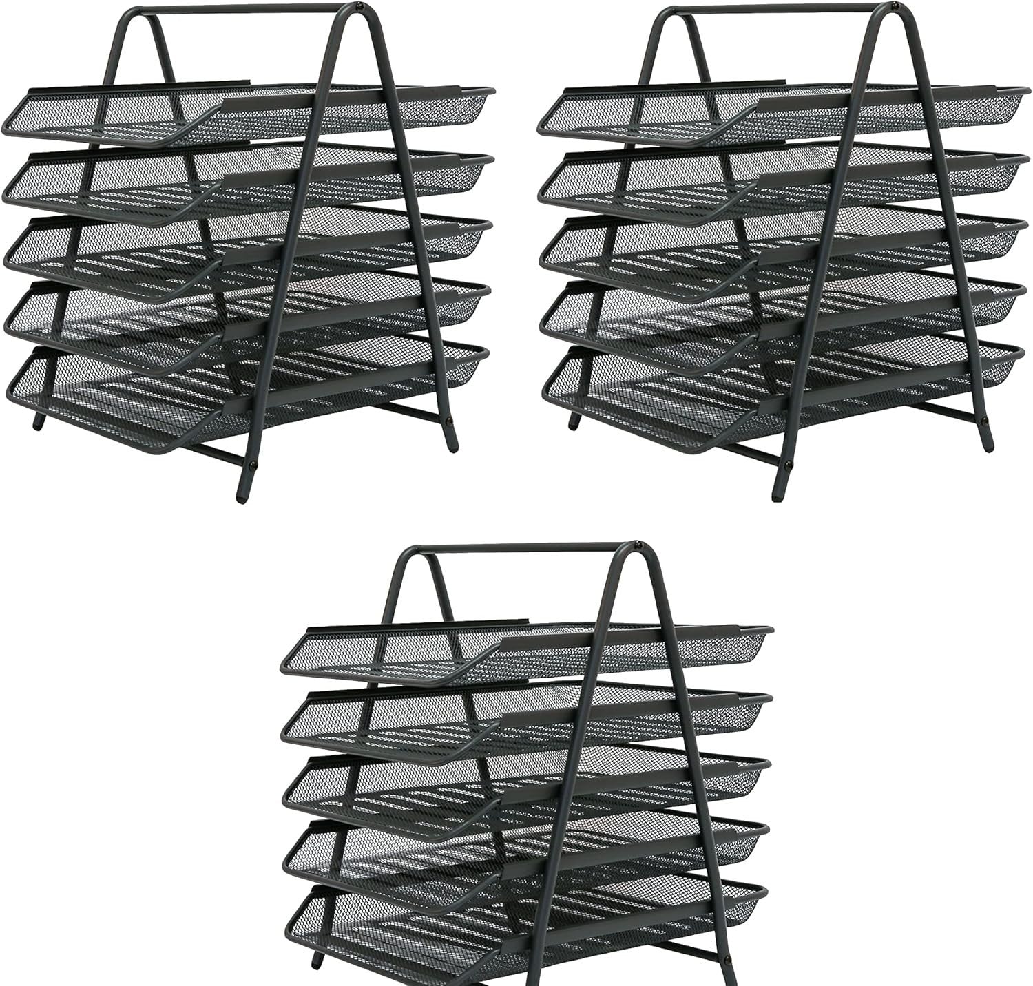 3-Pack 5-Tier Wire Mesh Letter Tray Desk Organiser A4 Paper Holder