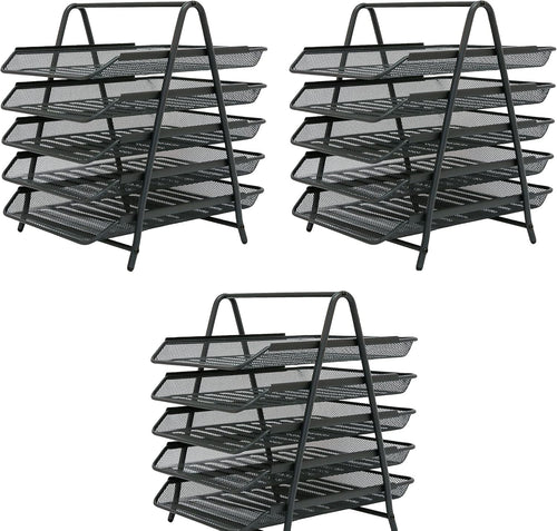 3-Pack 5-Tier Wire Mesh Letter Tray Desk Organiser A4 Paper Holder