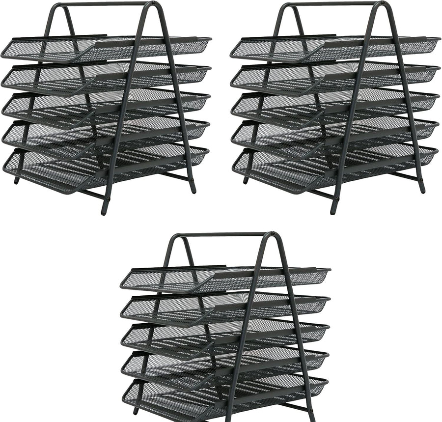3-Pack 5-Tier Wire Mesh Letter Tray Desk Organiser A4 Paper Holder