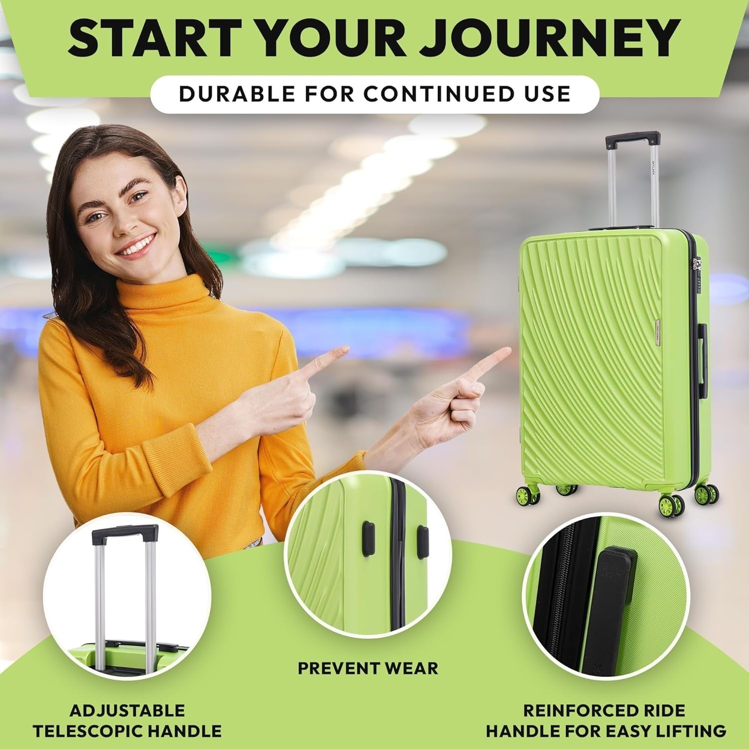 24 Inch Medium Travel Suitcase ABS Hard Shell Lightweight 4 Wheel Spinner