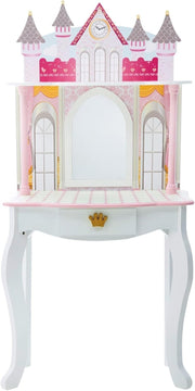 Kids Vanity Table Set w/ Mirror & Stool | Doll Play Area + Storage