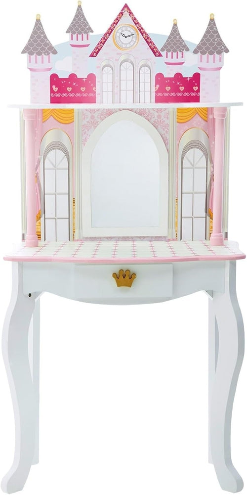 Kids Vanity Table Set w/ Mirror & Stool | Doll Play Area + Storage