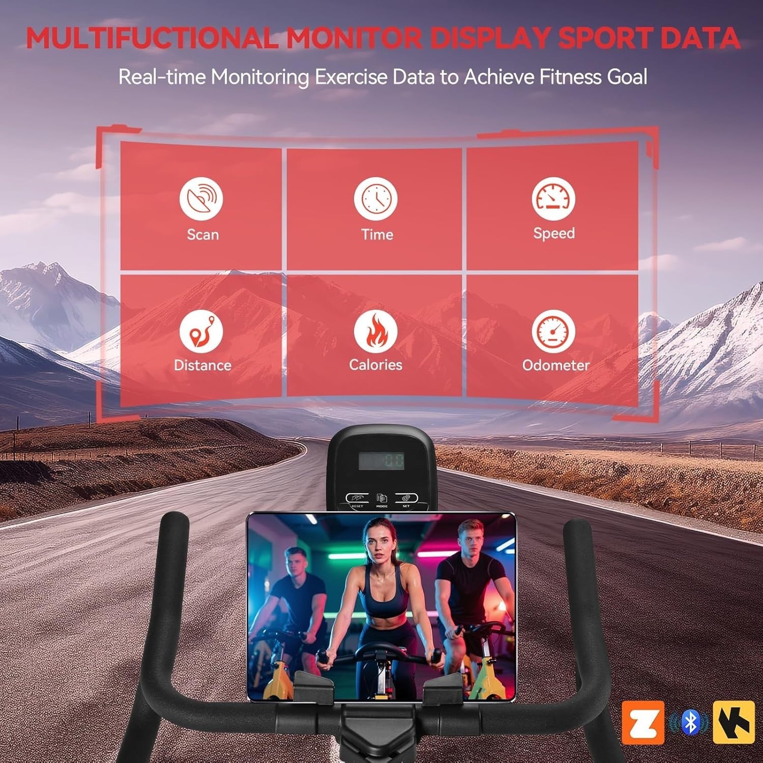 Quiet App-Connected Spin Bike w/ Curved Handlebar, LCD Display & 16kg Flywheel