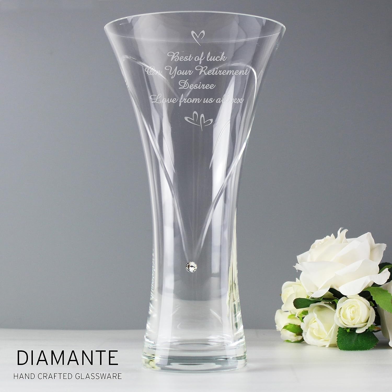 Personalised Crystal Vase Hand Cut Engraved Gift for Wedding Anniversary