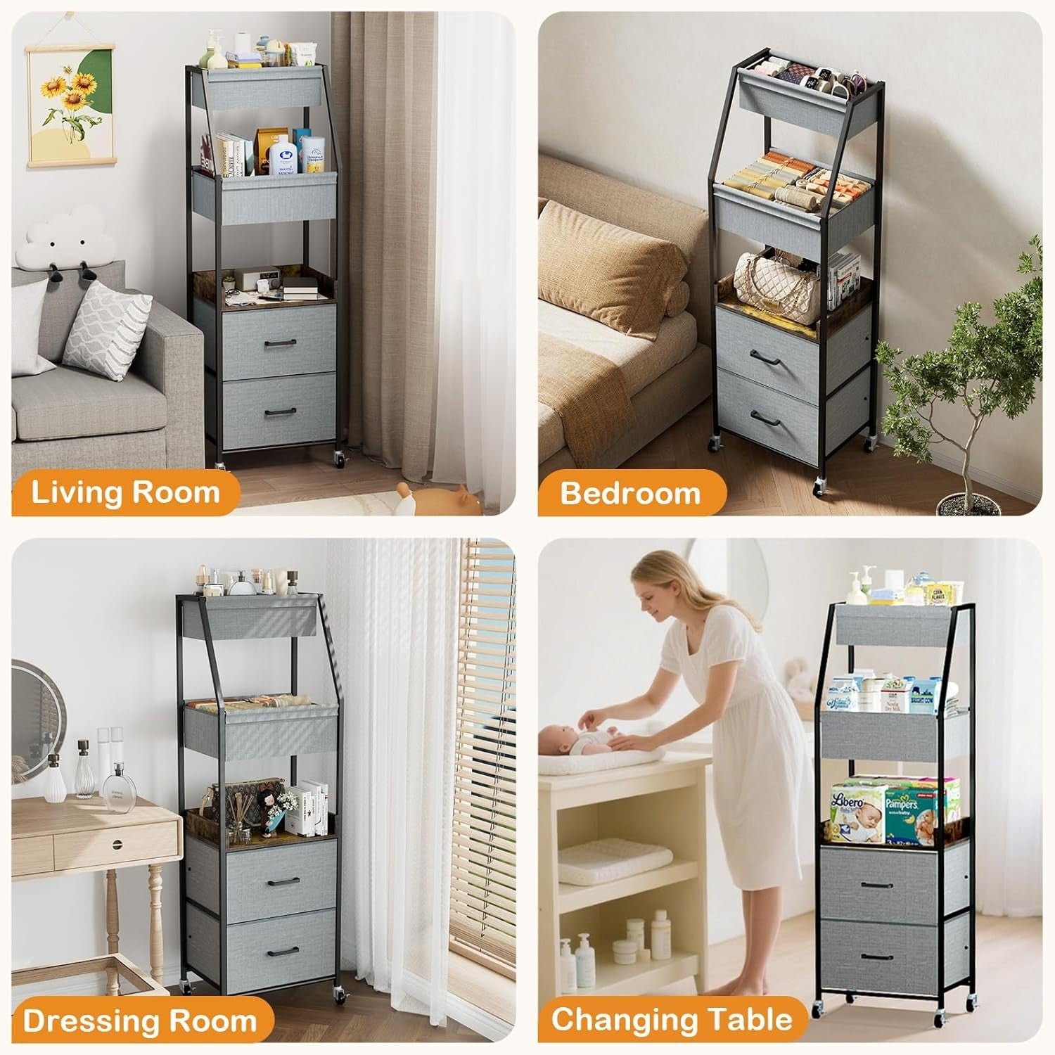 5 Tier Baby Diaper Caddy Organizer Cart Nursery Trolley with Wheels