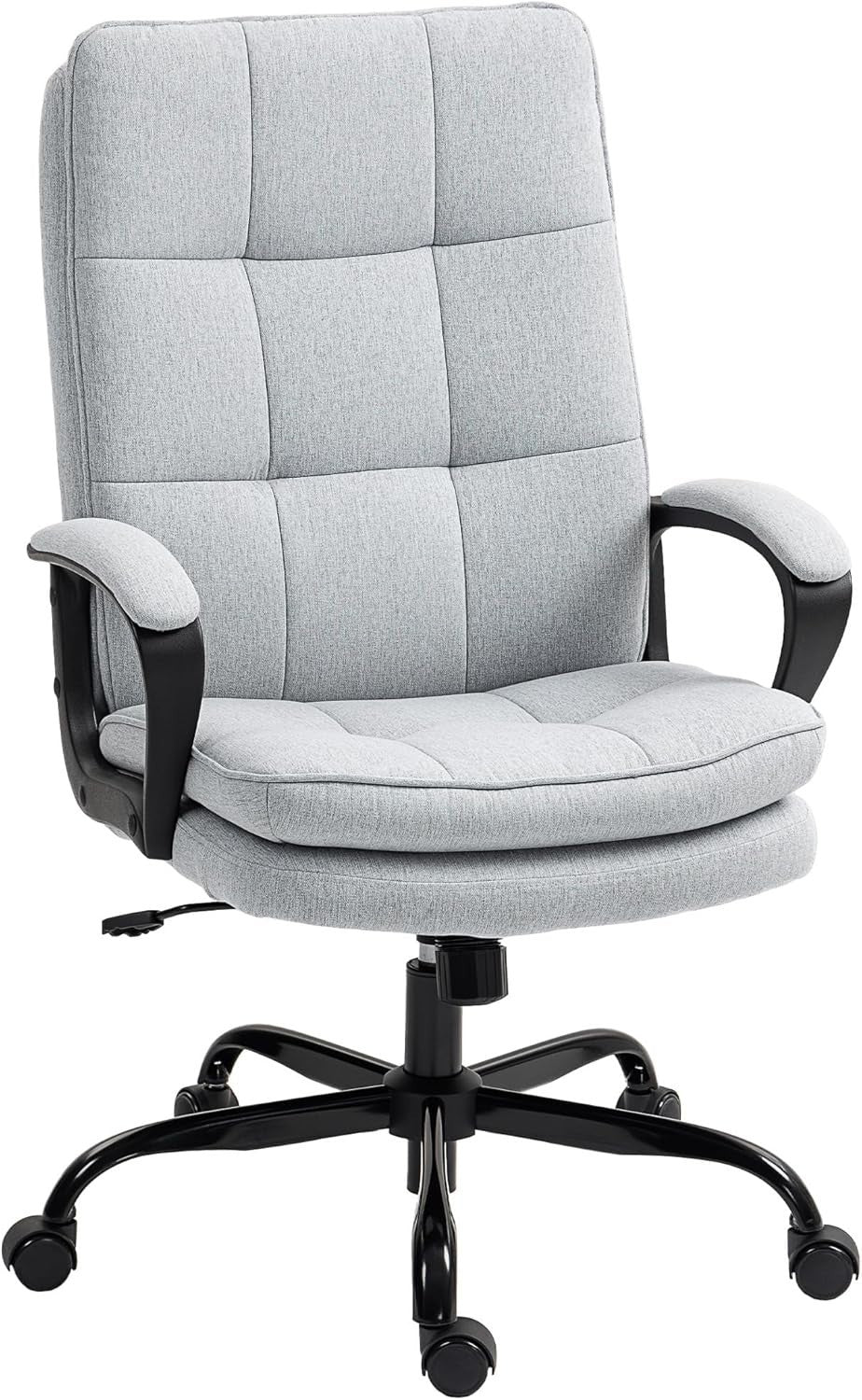 Office Desk Chair High Back Padded Linen Swivel Adjustable Tilt Wheels Grey